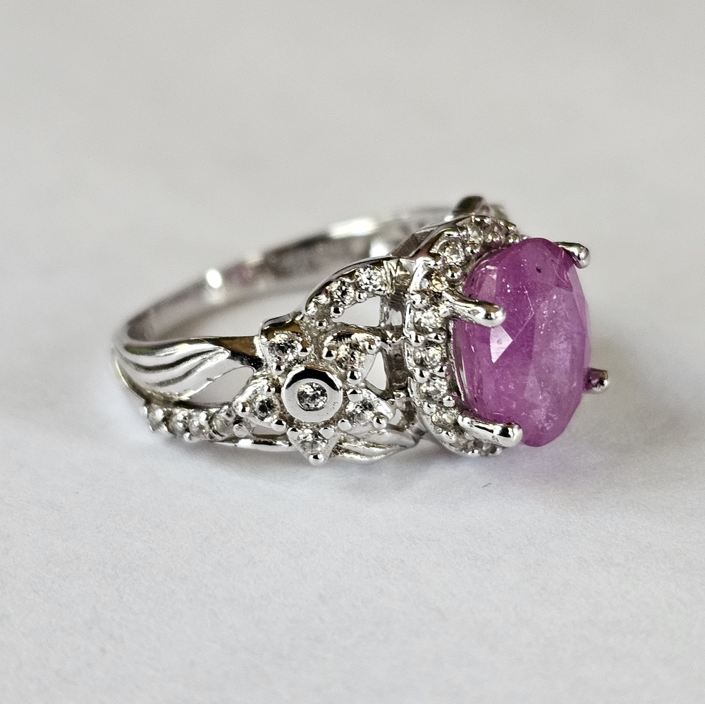 Genuine Pink Sapphire 💗 Ring in Platinum over Sterling Silver Sz 5! ✨️ - Picture 4 of 8